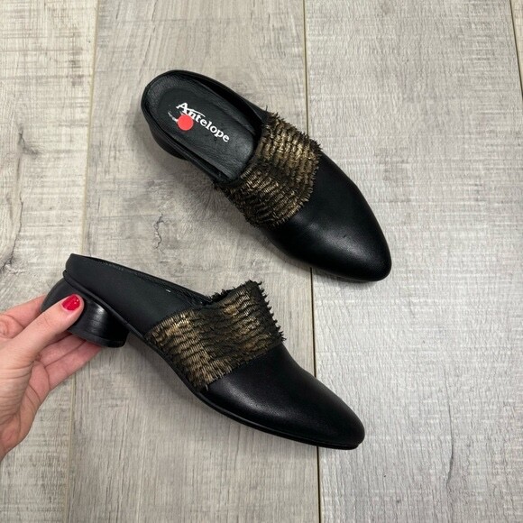 Antelope Black & Gold Heeled Mules Shoes Size 37 (7)